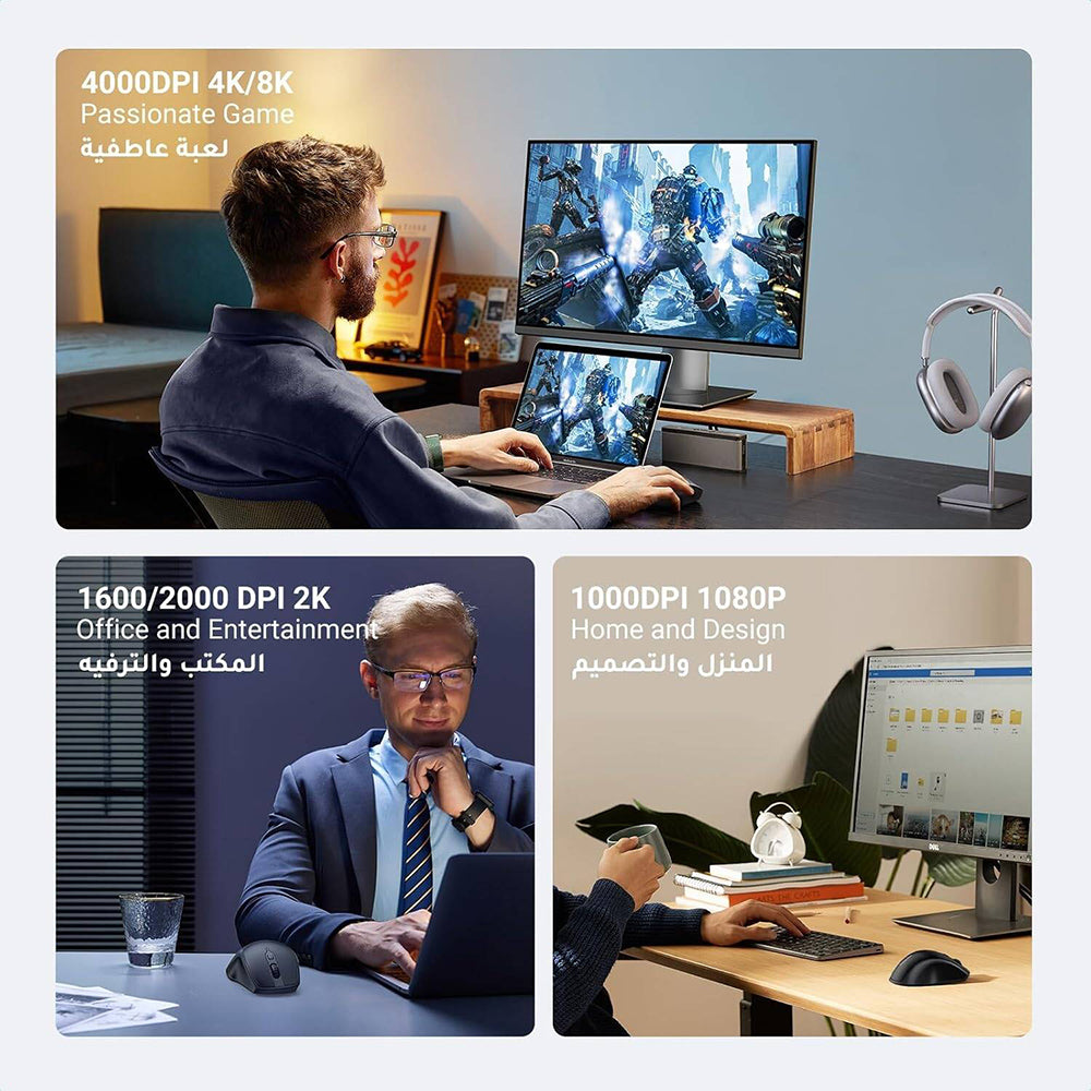UGREEN MU101 vezeték nélküli egér, 4000DPI, BT / Wi-Fi, Fekete