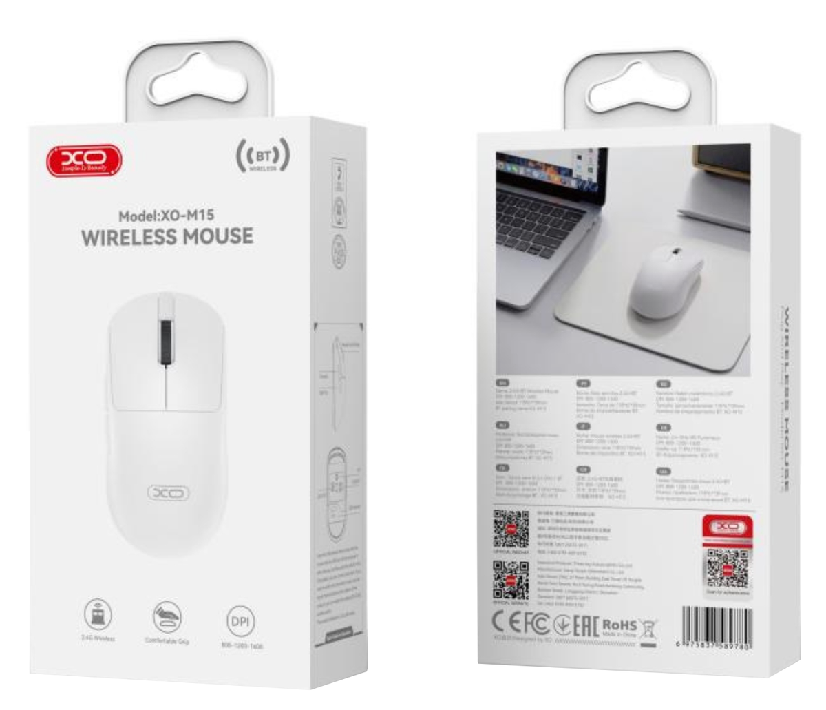 Vezeték nélküli egér XO Design M15, 1600DPI, BT / Wi-Fi, Fehér
