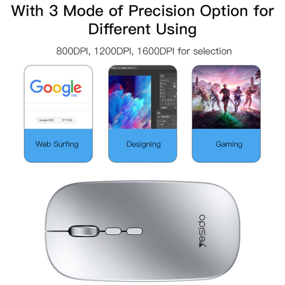 Wireless egér Yesido KB15, 800DPI - 1600DPI, Ezüst
