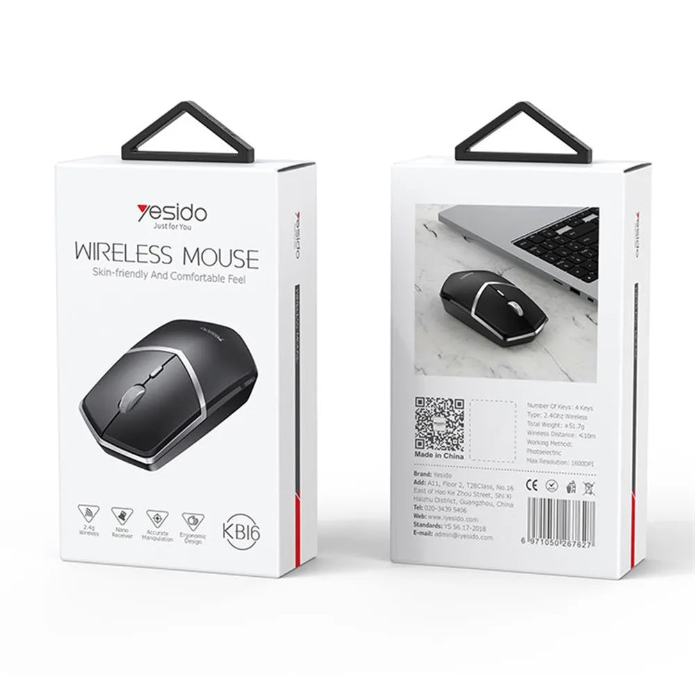 Wireless egér Yesido KB16, 1600DPI, Fekete