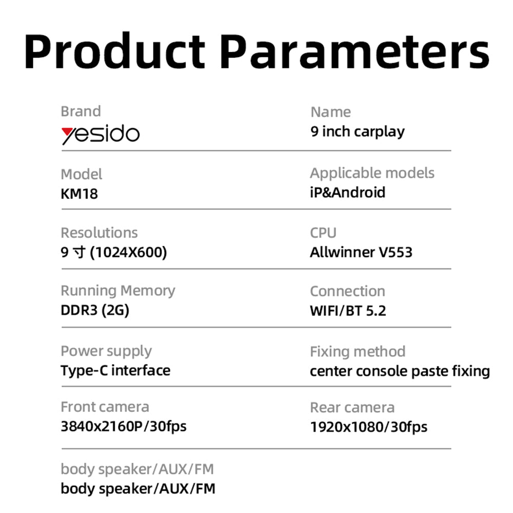 Yesido KM18 autónavigáció, Wi-Fi, 9 hüvelyk