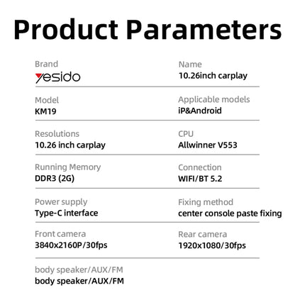 Yesido KM19 autónavigáció, Wi-Fi, 10,26 hüvelyk