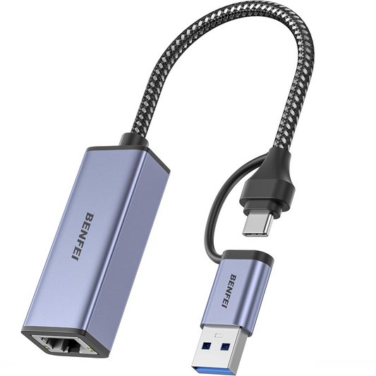 Benfei hálókártya, RJ45, USB-C / USB, szürke