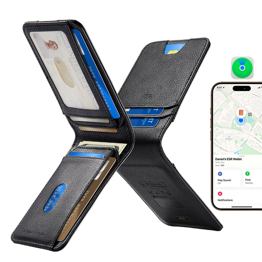 ESR Classic Geo pénztárca Find My funkcióval és RFID védelemmel, fekete, újrazárva