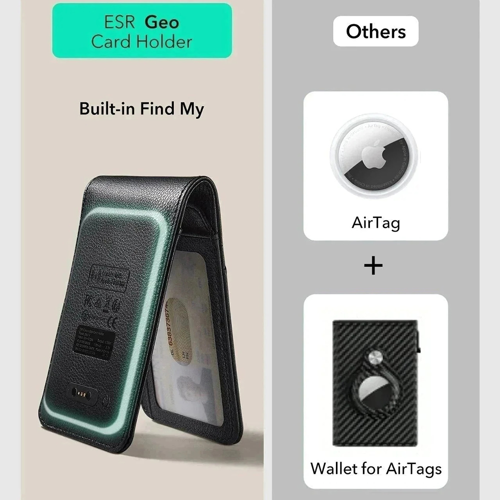 ESR Classic Geo Carbon pénztárca Find My funkcióval és RFID védelemmel, fekete, újrazárva