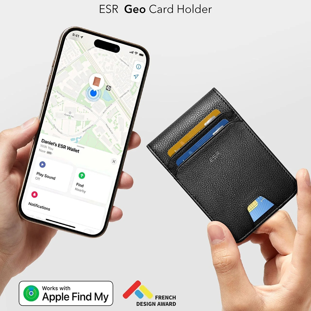 ESR Classic Geo Carbon pénztárca Find My funkcióval és RFID védelemmel, fekete, újrazárva