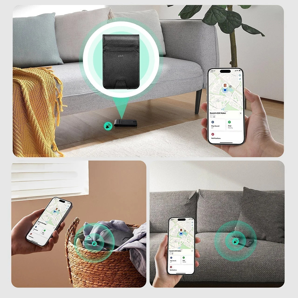 ESR Classic Geo Carbon pénztárca Find My funkcióval és RFID védelemmel, fekete, újrazárva