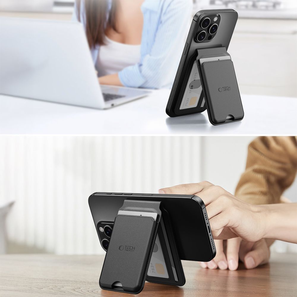 MagSafe pénztárca, Tech-Protect, Magwallet Stand, Fekete