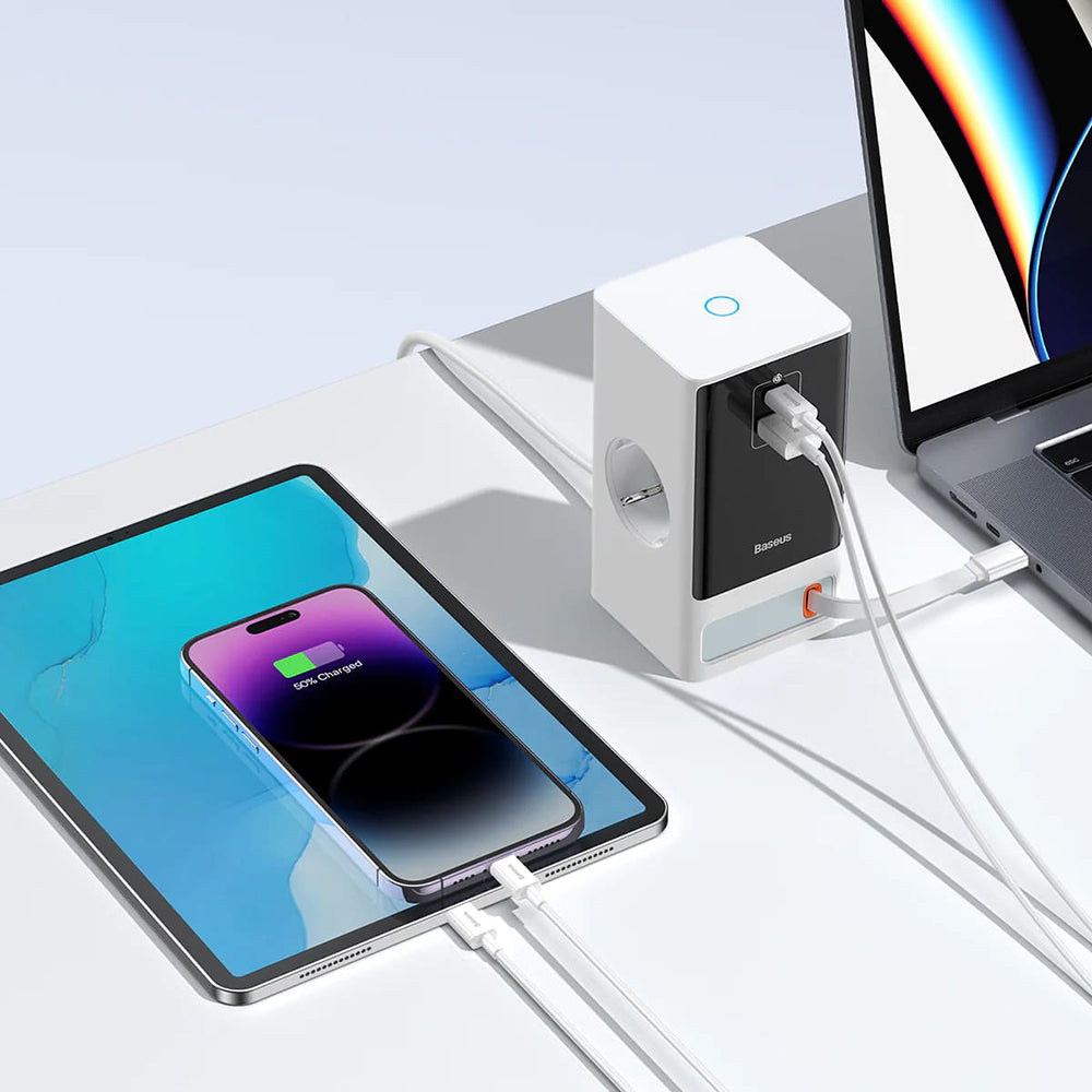 Baseus PowerCombo elosztó, 1 x Schuko, Fehér PSLR000602