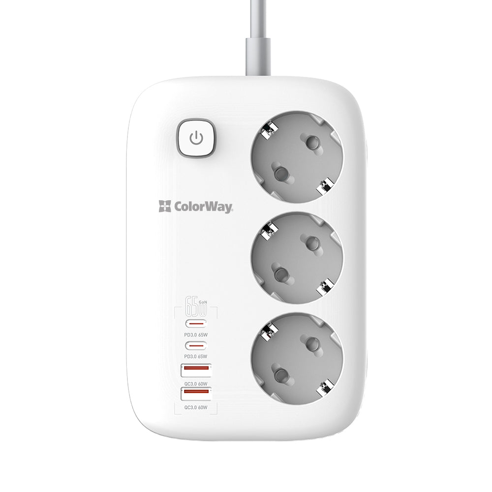 ColorWay elosztó, 3 x Schuko, Fehér