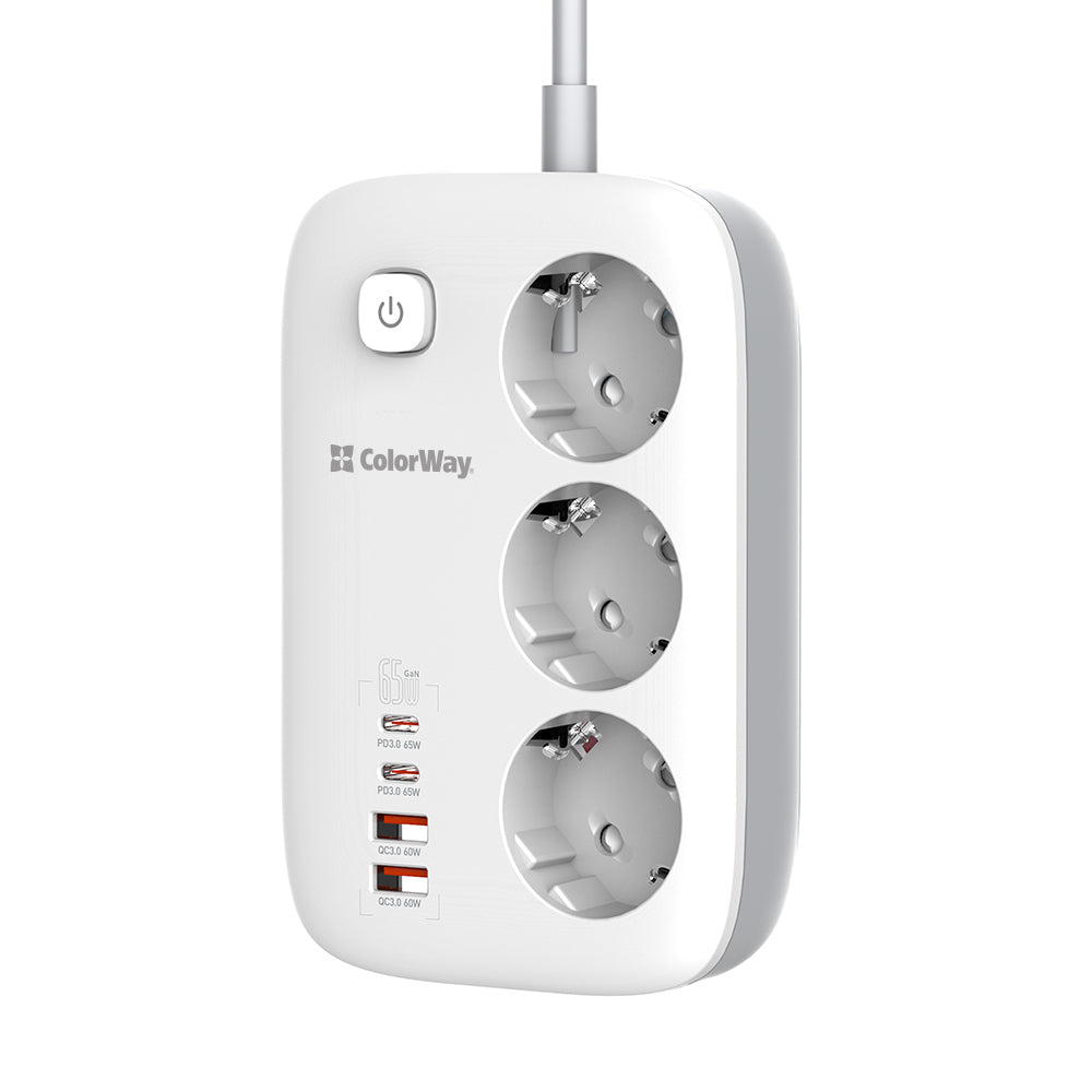 ColorWay elosztó, 3 x Schuko, Fehér