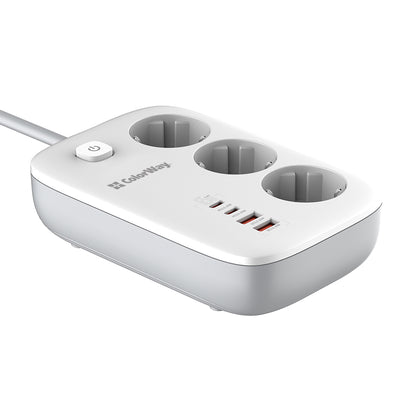 ColorWay elosztó, 3 x Schuko, Fehér