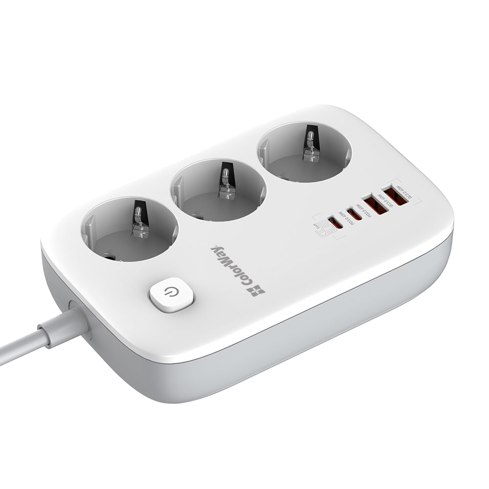 ColorWay elosztó, 3 x Schuko, Fehér