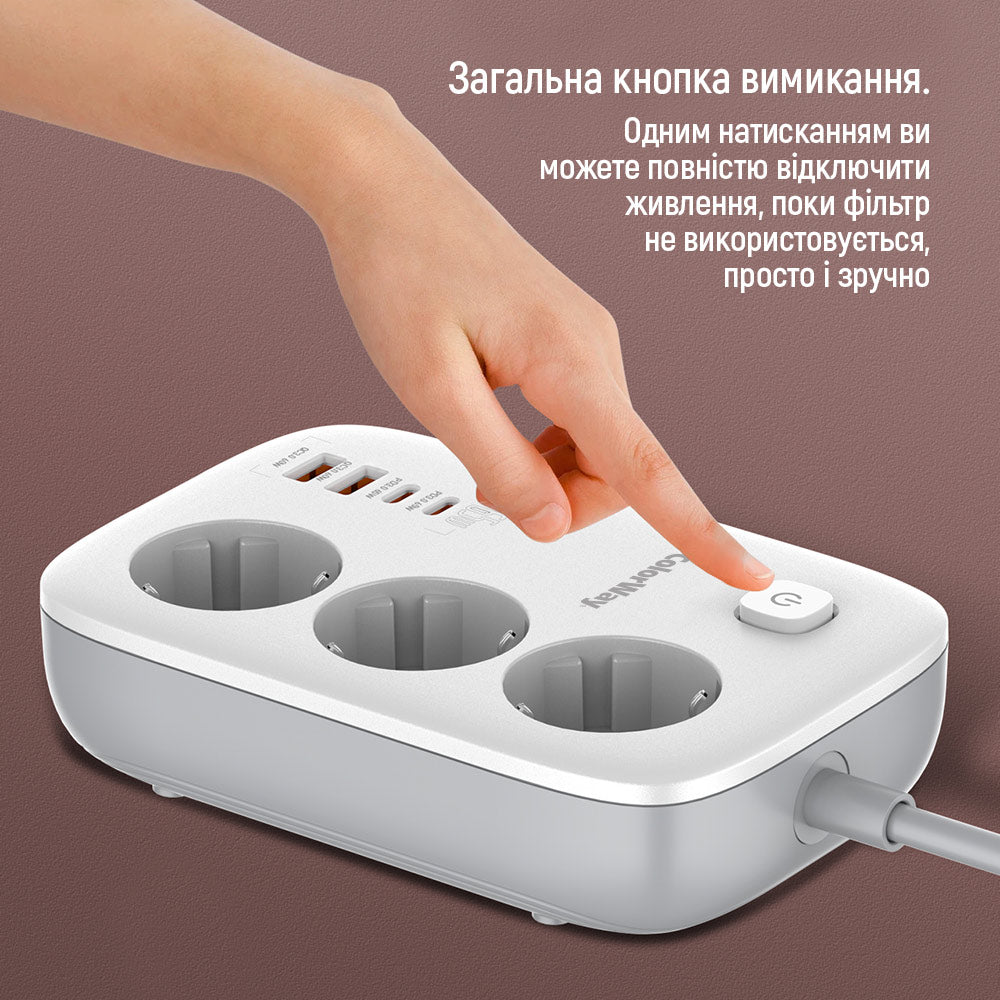 ColorWay elosztó, 3 x Schuko, Fehér