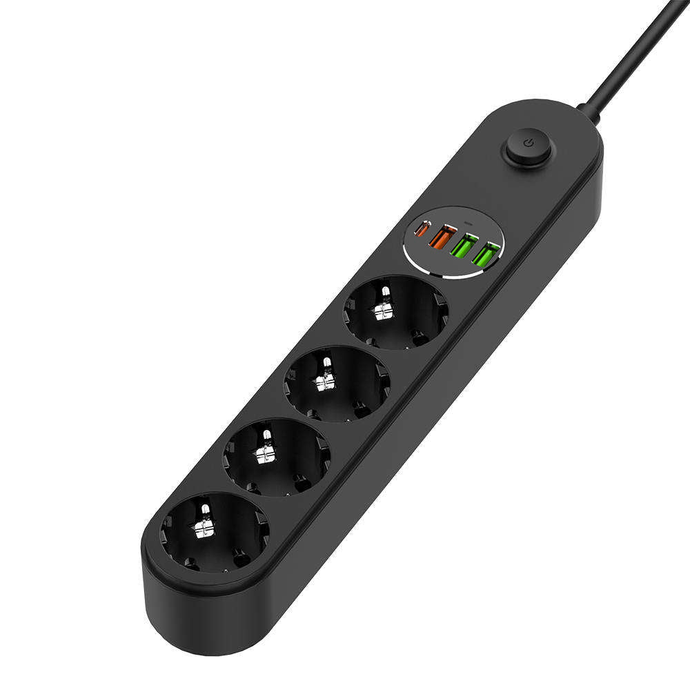 ColorWay elosztó, 4 x Schuko, Fekete