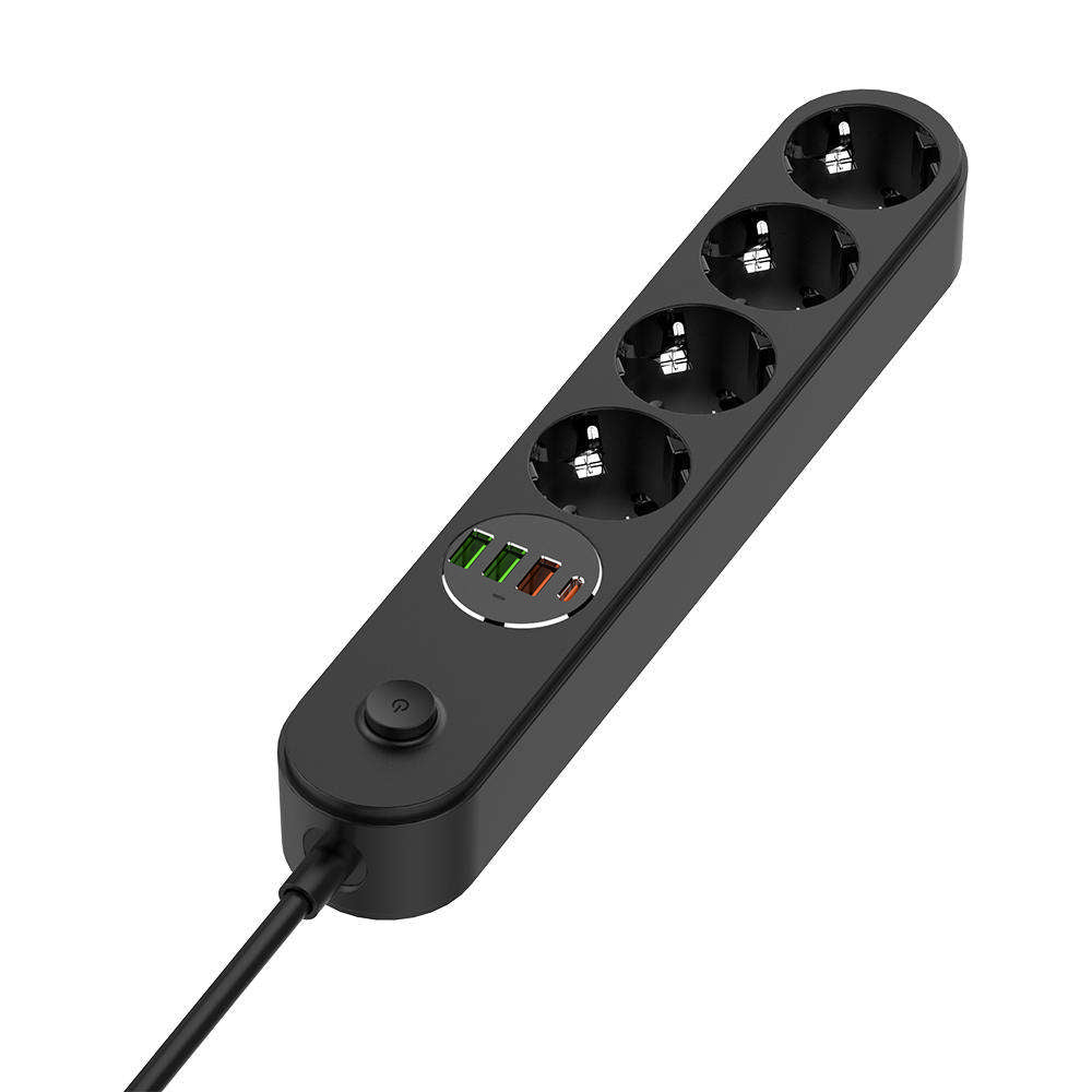 ColorWay elosztó, 4 x Schuko, Fekete