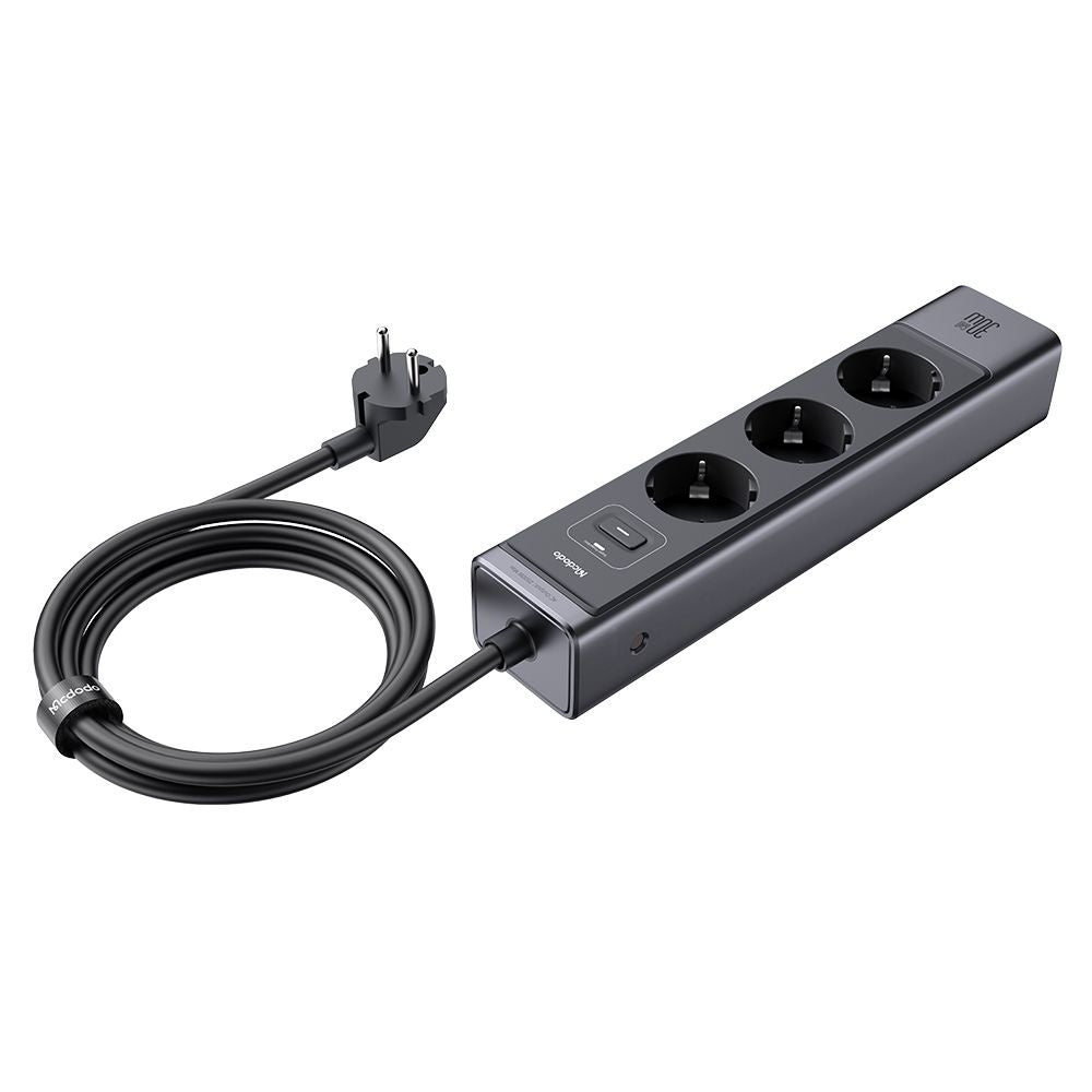 McDodo CH-0620 hosszabbító, 3 x Schuko - 1 x USB-A - 2 x USB-C, Fekete