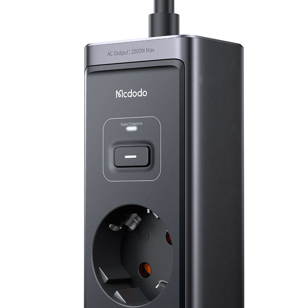 McDodo CH-0620 hosszabbító, 3 x Schuko - 1 x USB-A - 2 x USB-C, Fekete