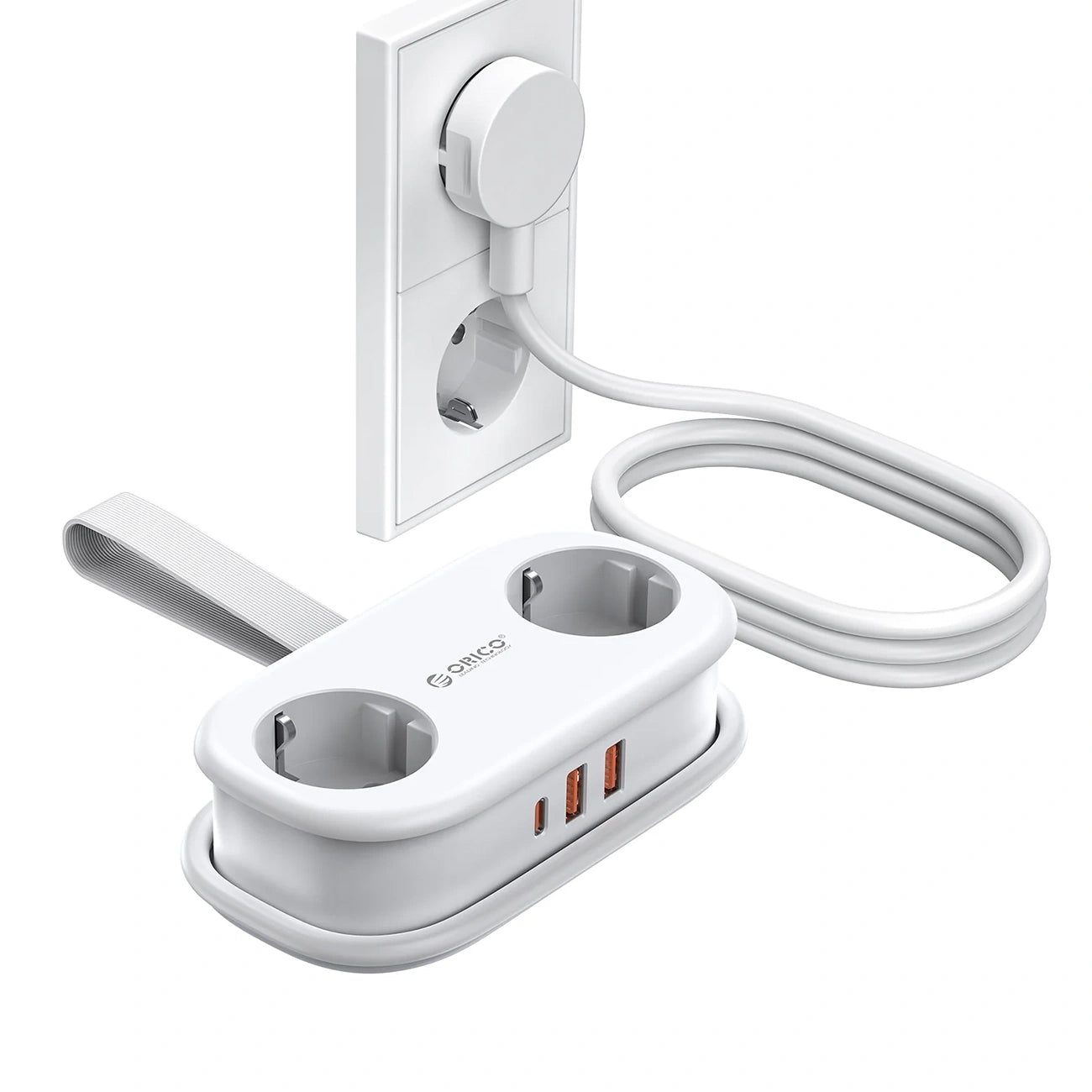 Orico APP Extension Cord, 2 x Schuko - 2 x USB-A - 1 x USB-C, White