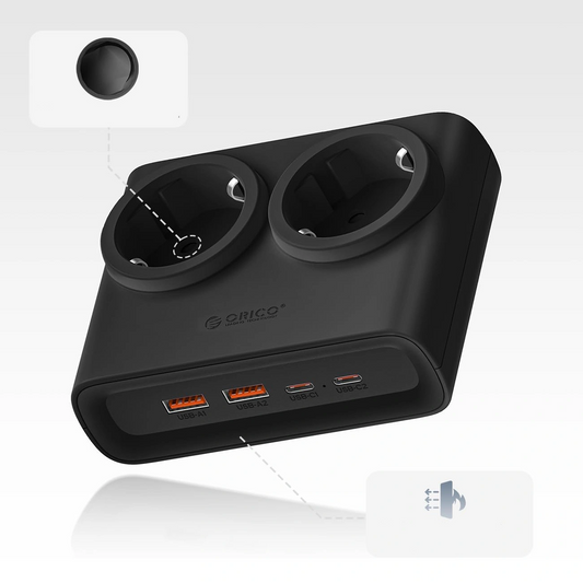 Orico PDC25 hosszabbító, 2 x Schuko - 2 x USB-A - 2 x USB-C, Fekete