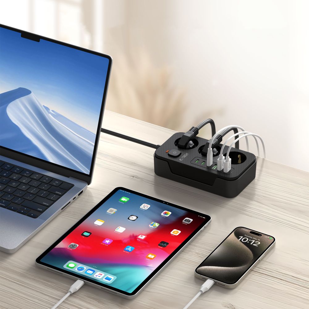 Tech-Protect PC3X6 hosszabbító, 3 x Schuko, Fekete