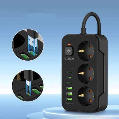 Tech-Protect PC3X6 hosszabbító, 3 x Schuko, Fekete