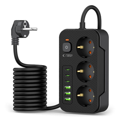 Tech-Protect PC3X6 hosszabbító, 3 x Schuko, Fekete