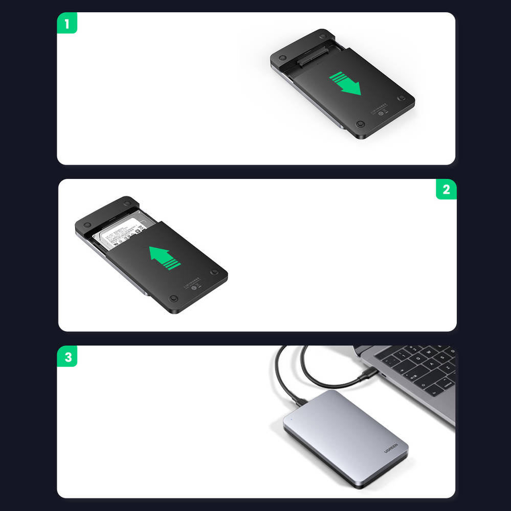 UGREEN CM300 állvány HDD / SSD SATA 2.5inch, USB 3.1, Szürke