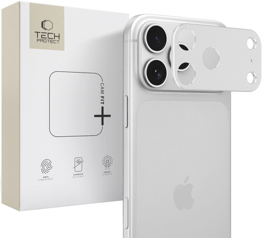 Tech-Protect Camalloy Fit+ hátlapi kameravédő keret Apple iPhone 18 Pro Max készülékhez, alumínium, ezüst színű