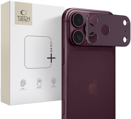 Tech-Protect Camalloy Fit+ hátlapi kameravédő keret Apple iPhone 18 Pro Max készülékhez, alumínium, bordó