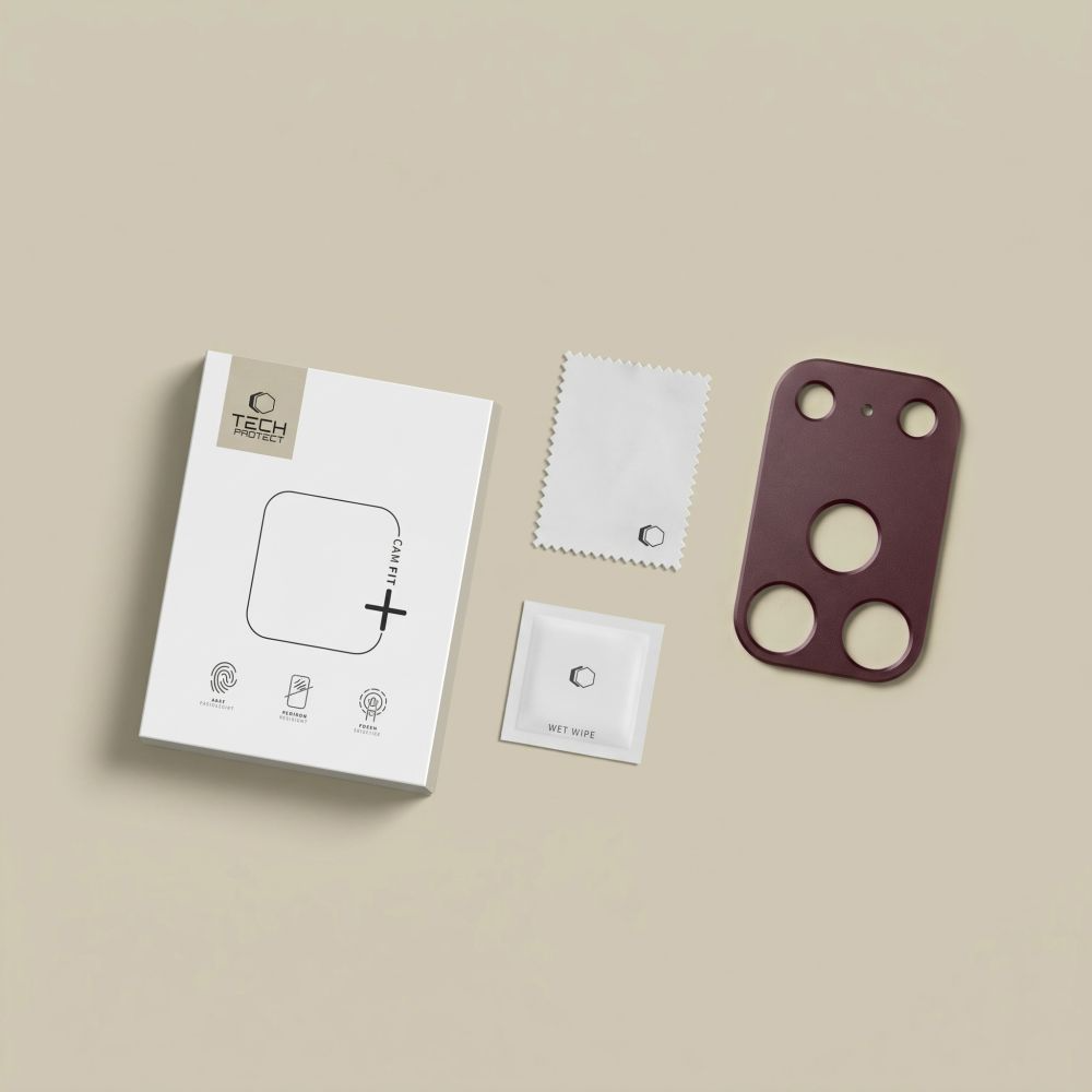 Tech-Protect Camalloy Fit+ hátlapi kameravédő keret Apple iPhone 18 Pro készülékhez, alumínium, bordó