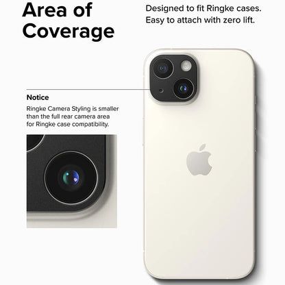 Ringke Styling hátsó kamera védőkeret Apple iPhone 15 Plus / 15-höz, Alumínium, Fekete