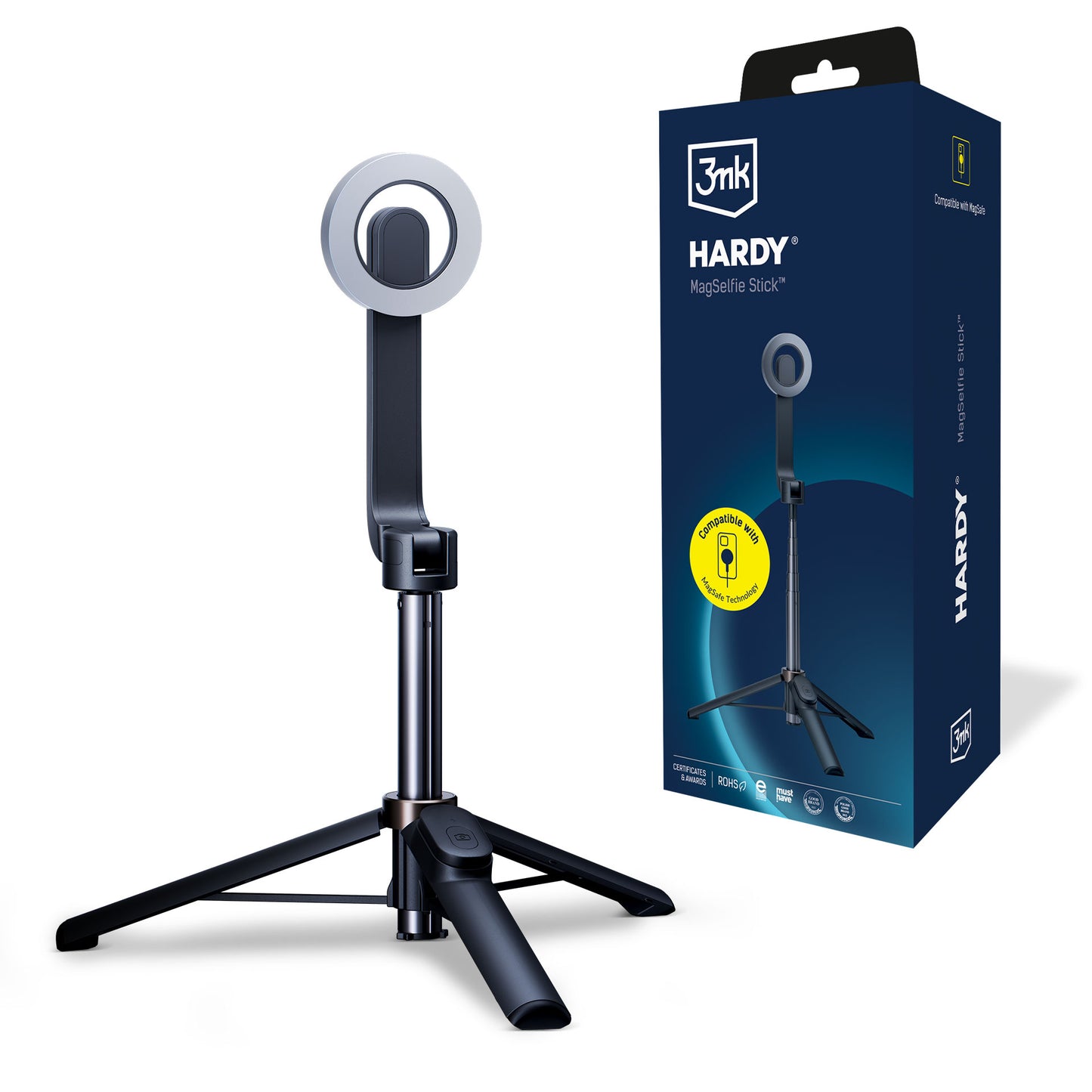 Selfie Stick Bluetooth 3MK Hardy MagSelfie, Univerzális, Fekete