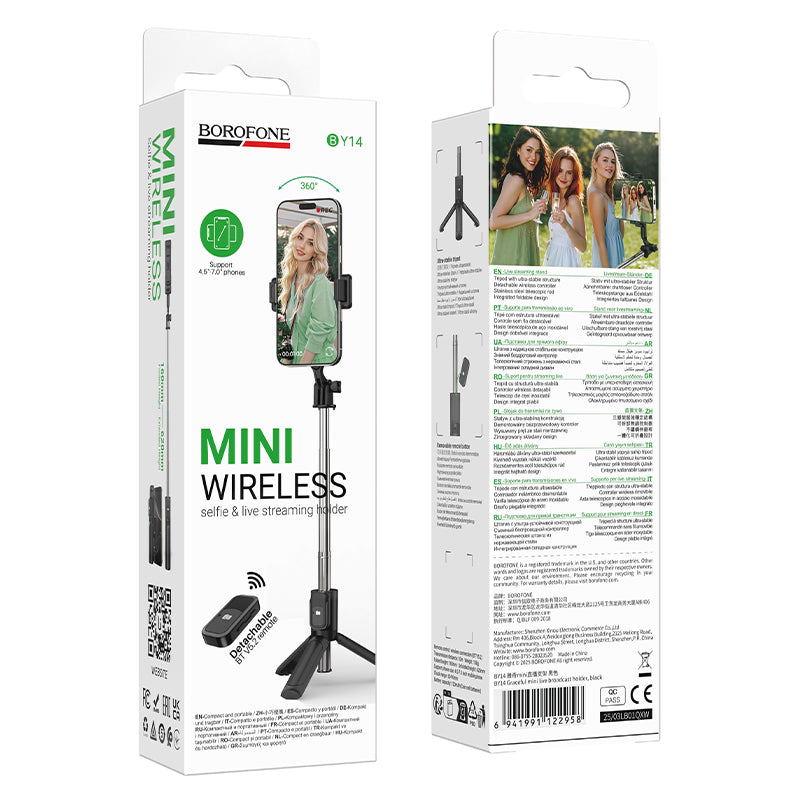 Borofone BY14 Graceful Bluetooth szelfibot, 4,5 hüvelyk - 7 hüvelyk, Fekete