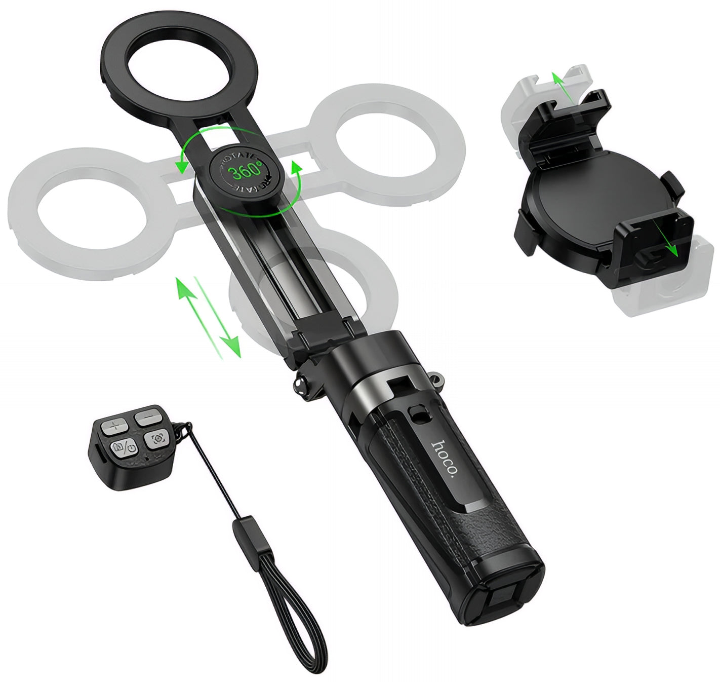 Selfie Stick Bluetooth HOCO K27 Pro, Univerzális, Fekete