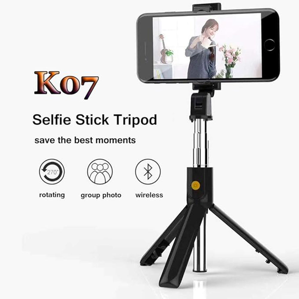 Selfie Stick Bluetooth Techsuit K07, Univerzális, Fekete