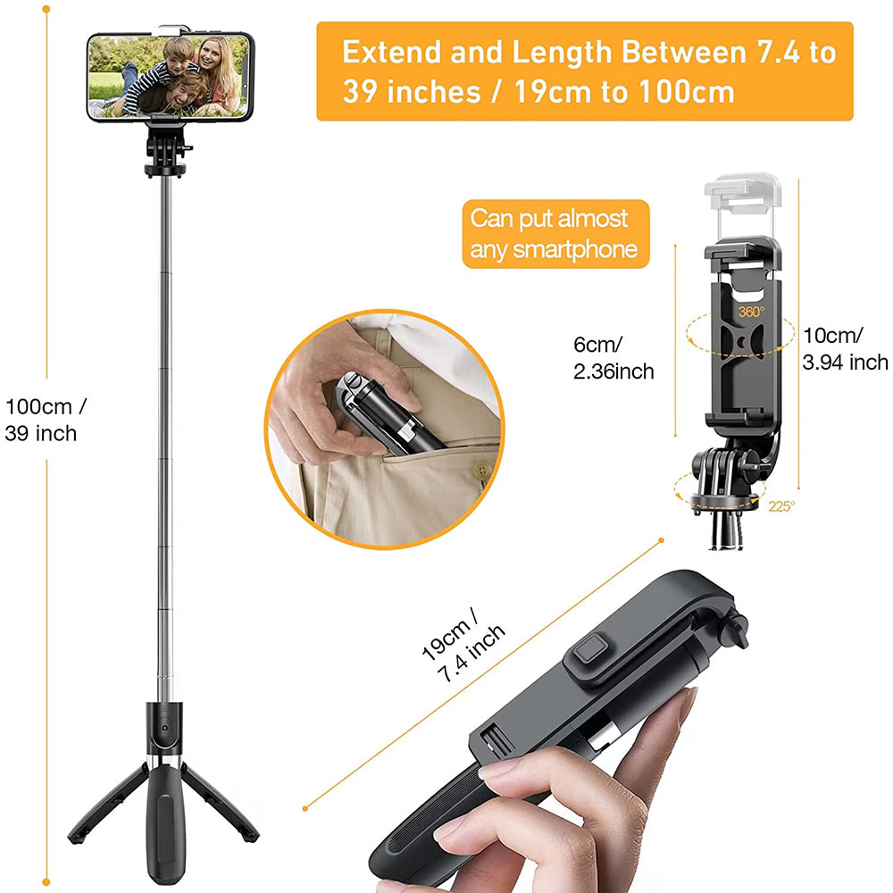 Selfie Stick Bluetooth Techsuit L02, Univerzális, Fekete