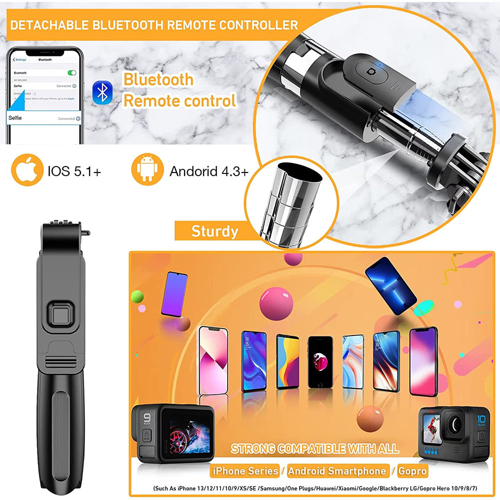 Selfie Stick Bluetooth Techsuit L02, Univerzális, Fekete