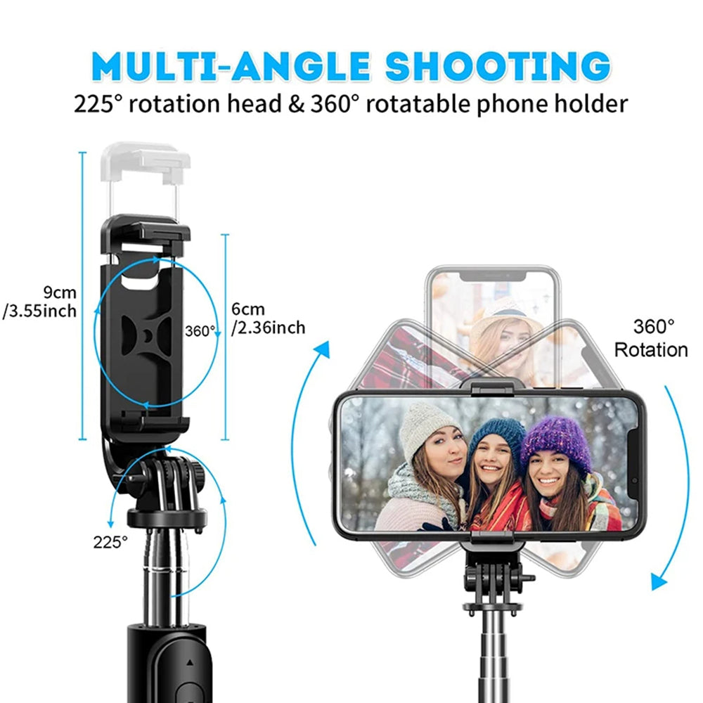 Selfie Stick Bluetooth Techsuit Q02, Univerzális, Fekete