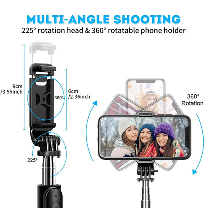 Selfie Stick Bluetooth Techsuit Q02, Univerzális, Fekete