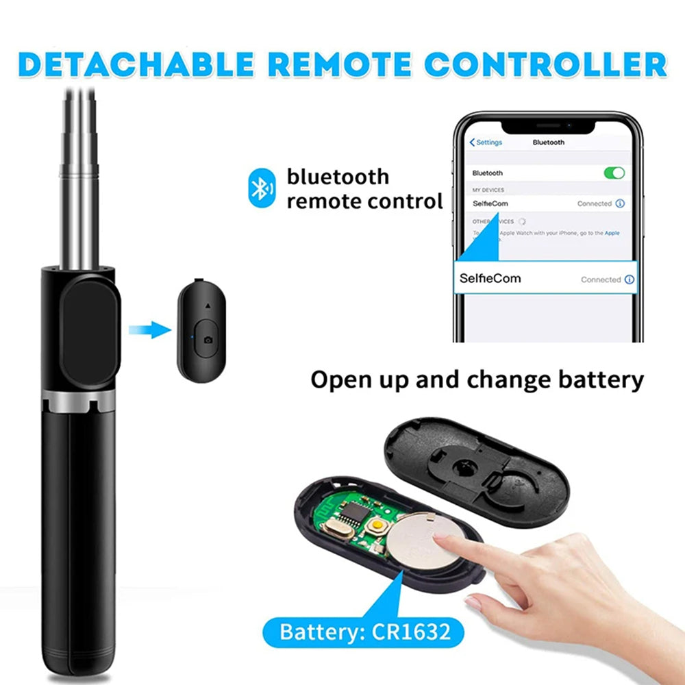 Selfie Stick Bluetooth Techsuit Q02, Univerzális, Fekete