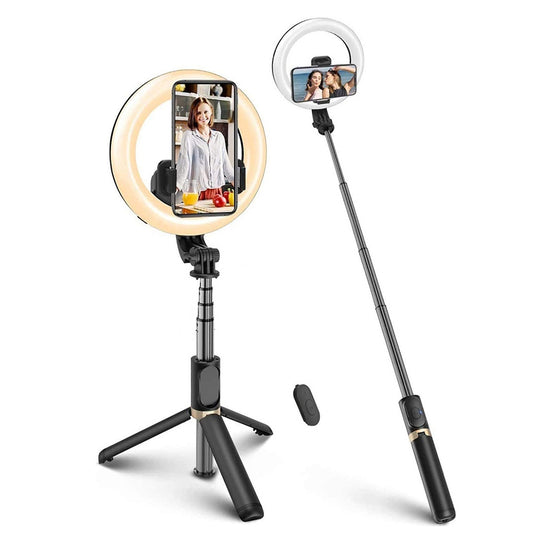 Selfie Stick Bluetooth Techsuit Q07 Ring Light, Univerzális, Fekete