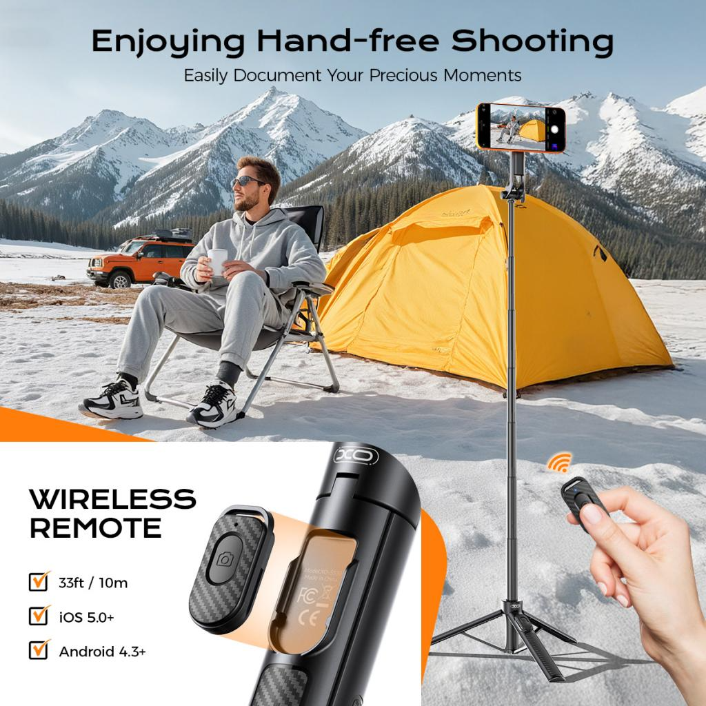 Selfie Stick Bluetooth XO Design SS30, Univerzális, Fekete