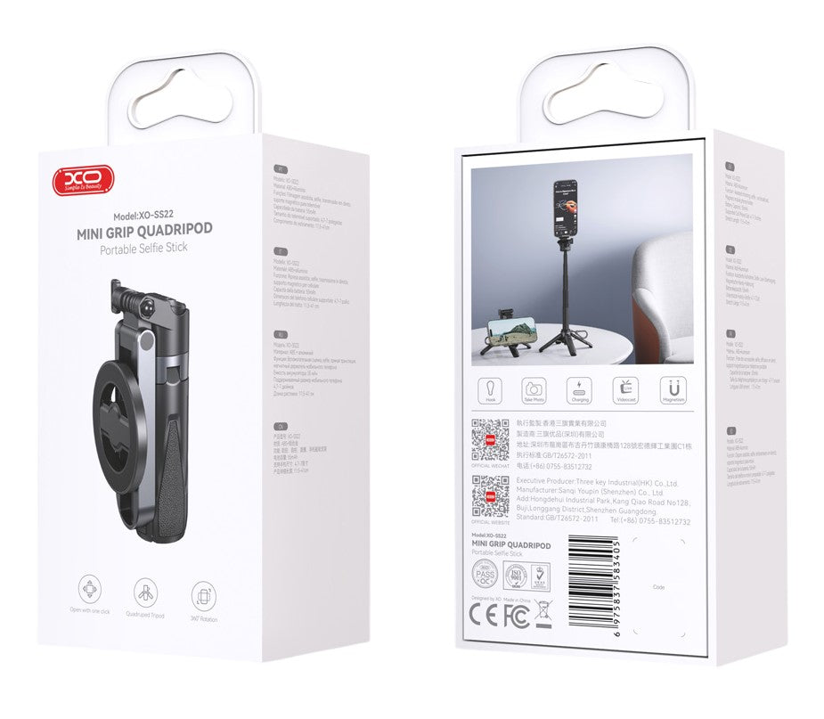 Selfie Stick Bluetooth XO Design SS22, Univerzális, Fekete
