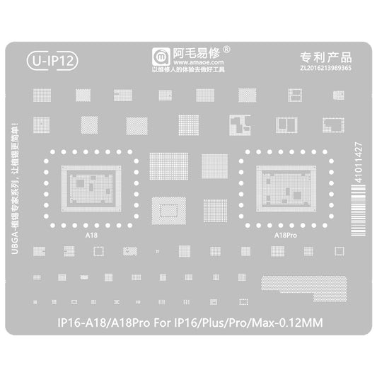 Amaoe U-IP12 BGA sablon Apple iPhone 16 sorozathoz, CPU / Baseband / IC