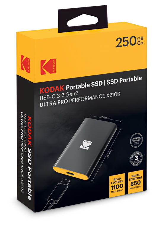 Kodak X210S külső szilárdtest-meghajtó (SSD), 250GB, fekete EKSSD250GX210SK