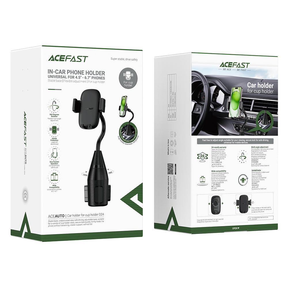 Acefast D24 autós tartó, 4.5 inch - 6.7 inch, fekete