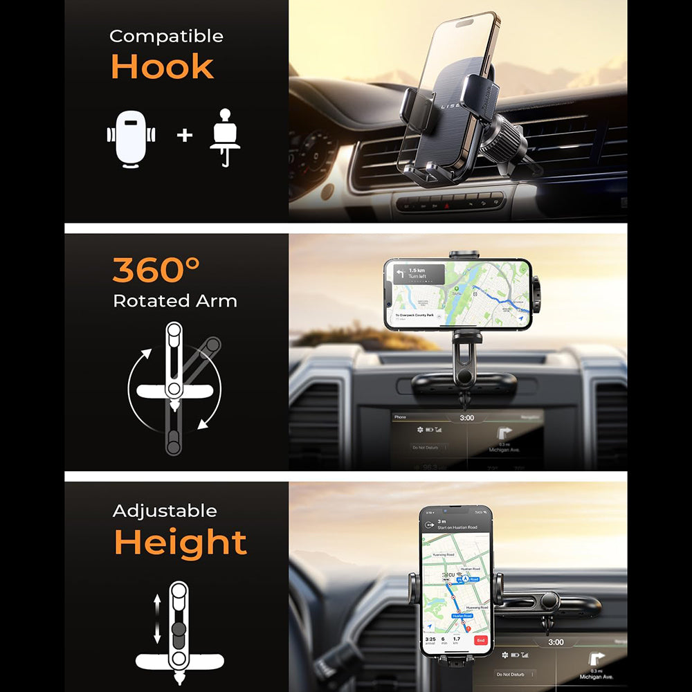 Lisen 2in1 autós tartó, 4.7inch - 7.2inch, Fekete YL0222040016