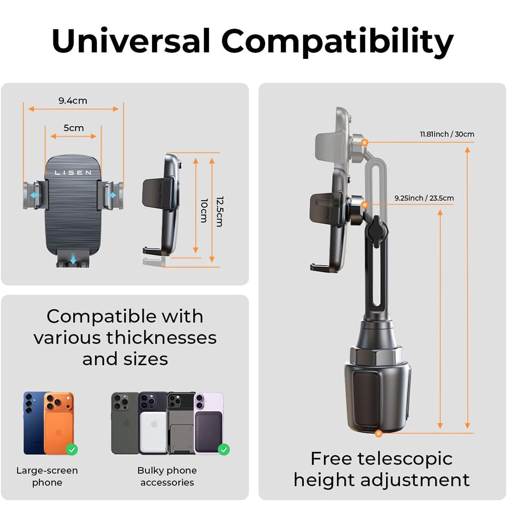 Lisen Autós Tartó Telefonhoz / Táblagéphez, 4.5inch - 12.9inch, Fekete YL0223070048