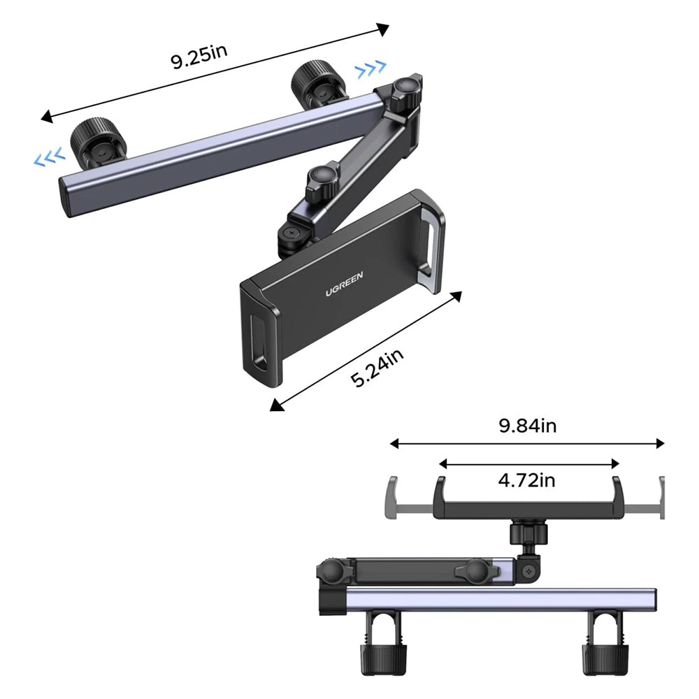 UGREEN LP904 Autós Fejtámlatartó (55443), 4.7 inch - 9.8 inch, Fekete
